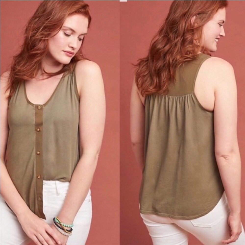 Anthropologie T.La Sojourn Buttondown Tank Top MOSS Green Medium Petite MP NWT